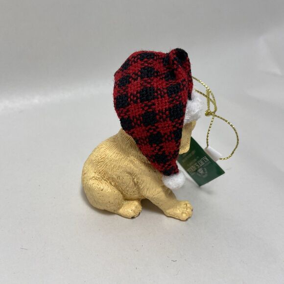 Kurt Adler Golden Lab Puppy in Buffalo Plaid Hat Resin Christmas Ornament NWT - Picture 4 of 6